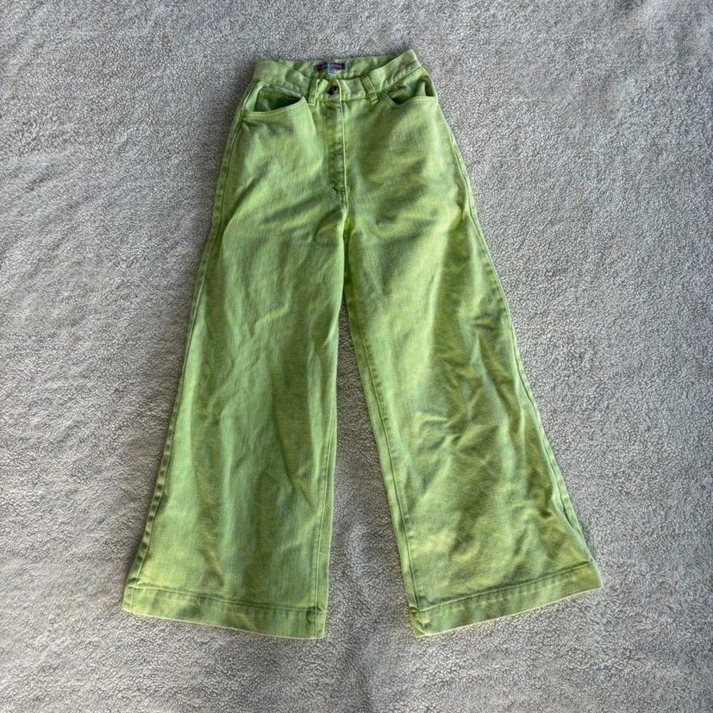 Urban Outfitters Lime Green Wide Leg High Rise Denim Pants Size 25 Neon Green